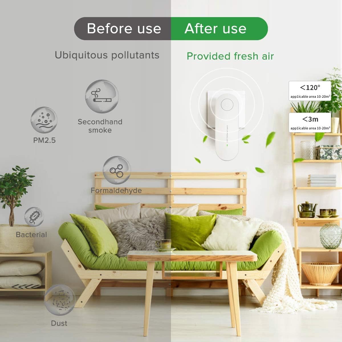 Prise murale purificateur d'air pour la maison, générateur d'ions négatifs portable silencieux