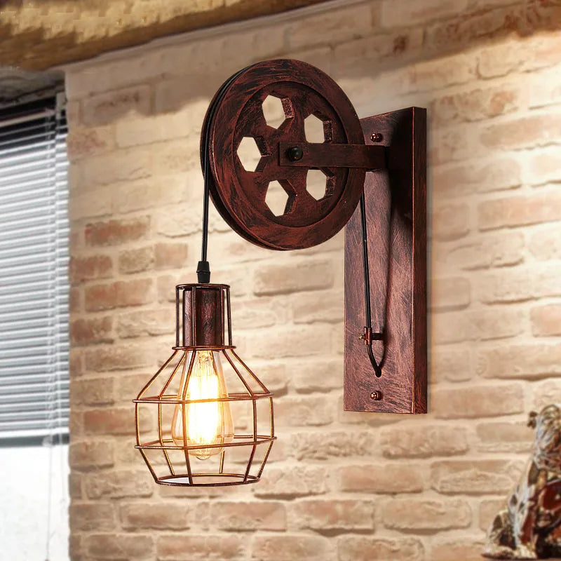 Applique Murale Industrielle Vintage à Poulie – Style Rétro Loft