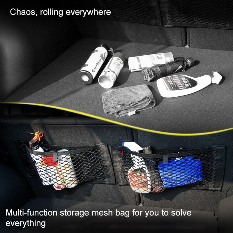 Elastic net for car rear seat, universal storage bag with magic sticker