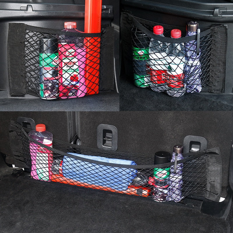 Elastic net for car rear seat, universal storage bag with magic sticker