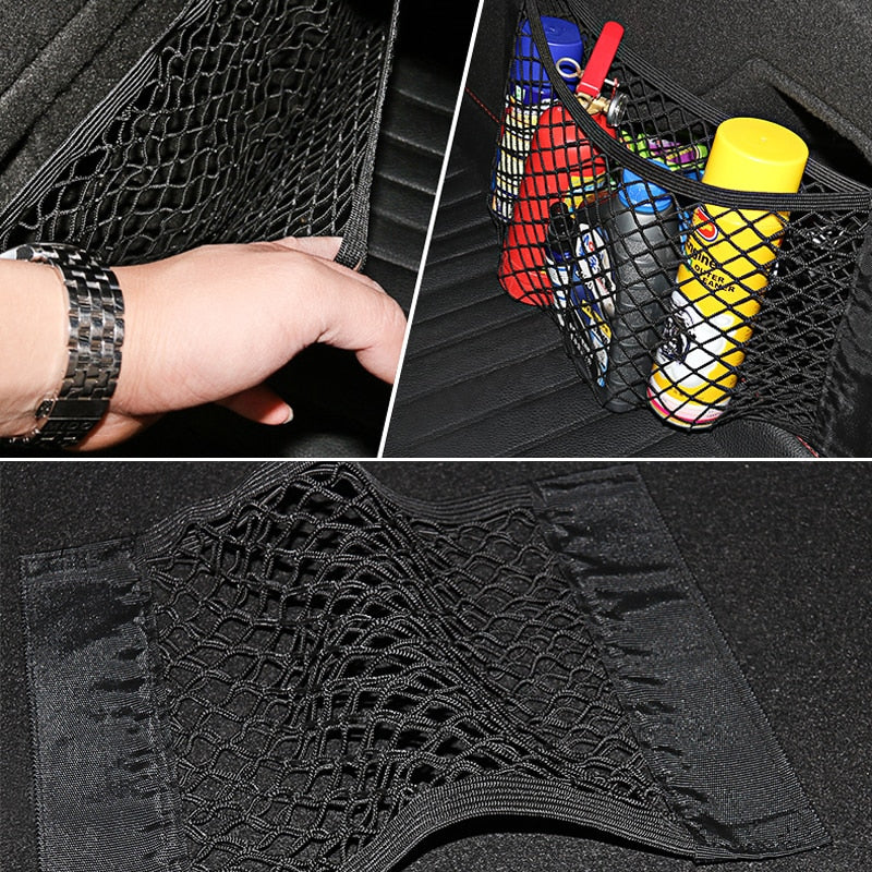 Elastic net for car rear seat, universal storage bag with magic sticker