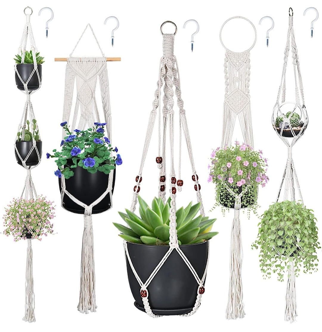 Ensemble de 5 supports à plantes en macrame V