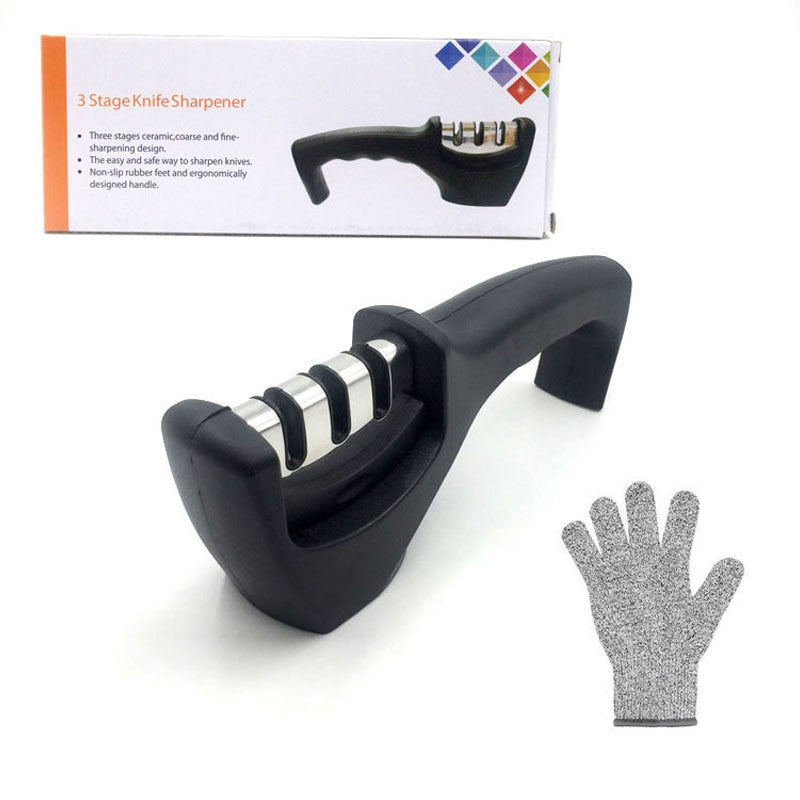 Aiguise couteau / Knife Sharpener 3-Stage avec gants
