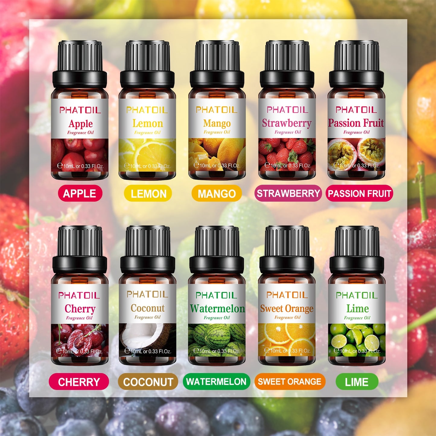 Ensemble huiles essentielles 10pcs Fruit Fragrance Essential Oils