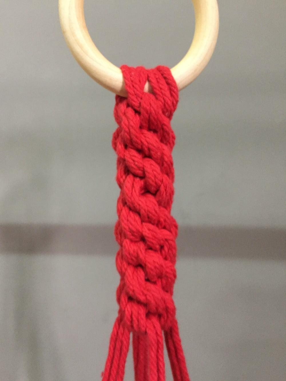 Plant support in colorful macrame