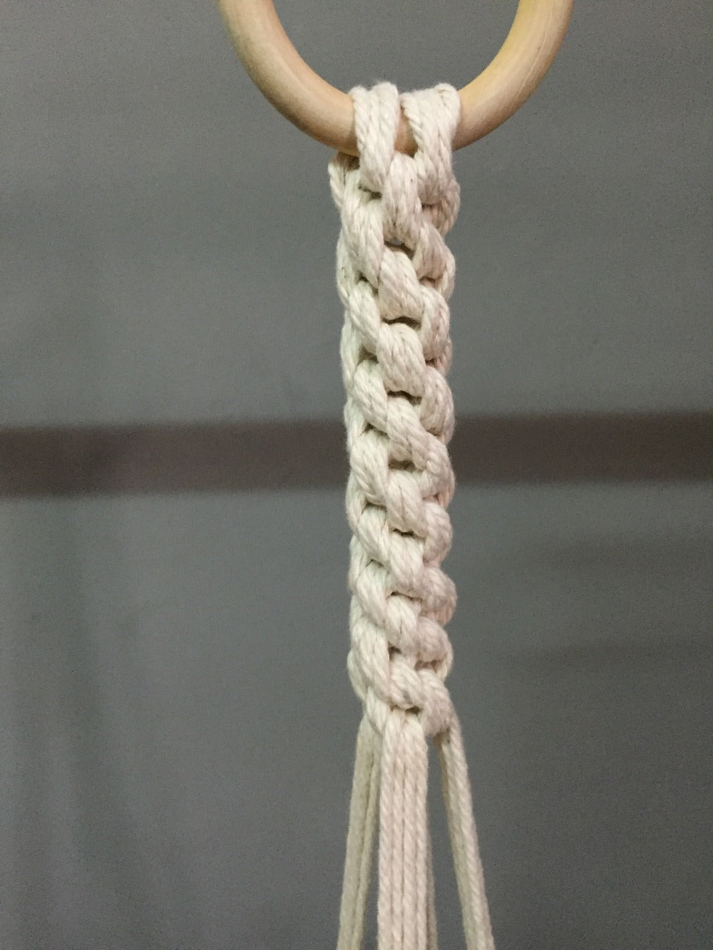 Plant support in colorful macrame