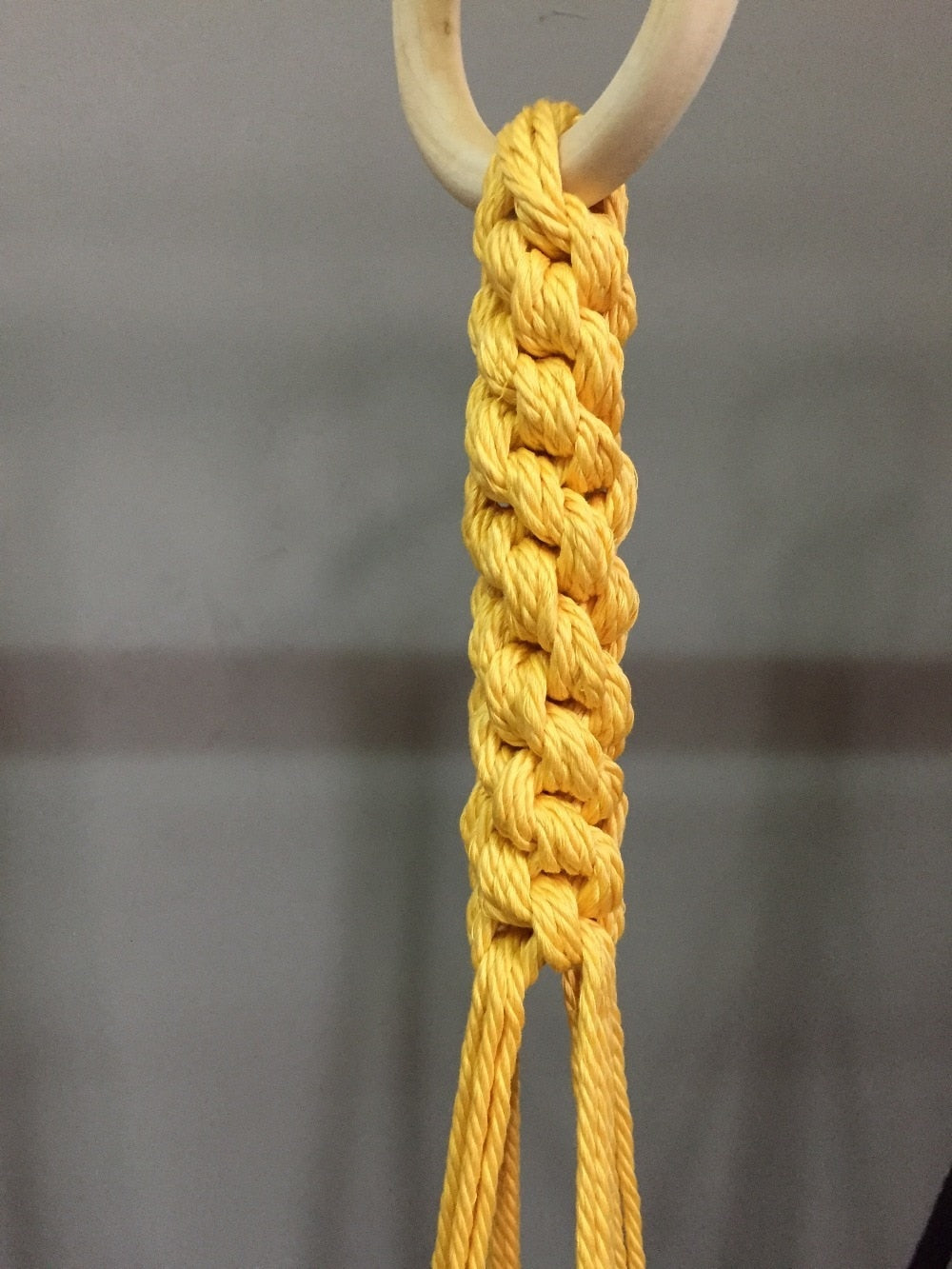 Plant support in colorful macrame