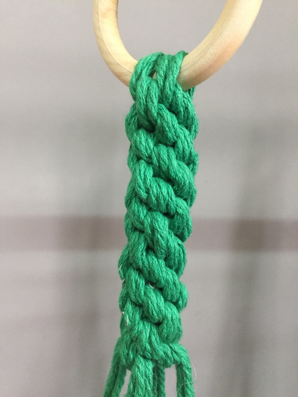 Plant support in colorful macrame