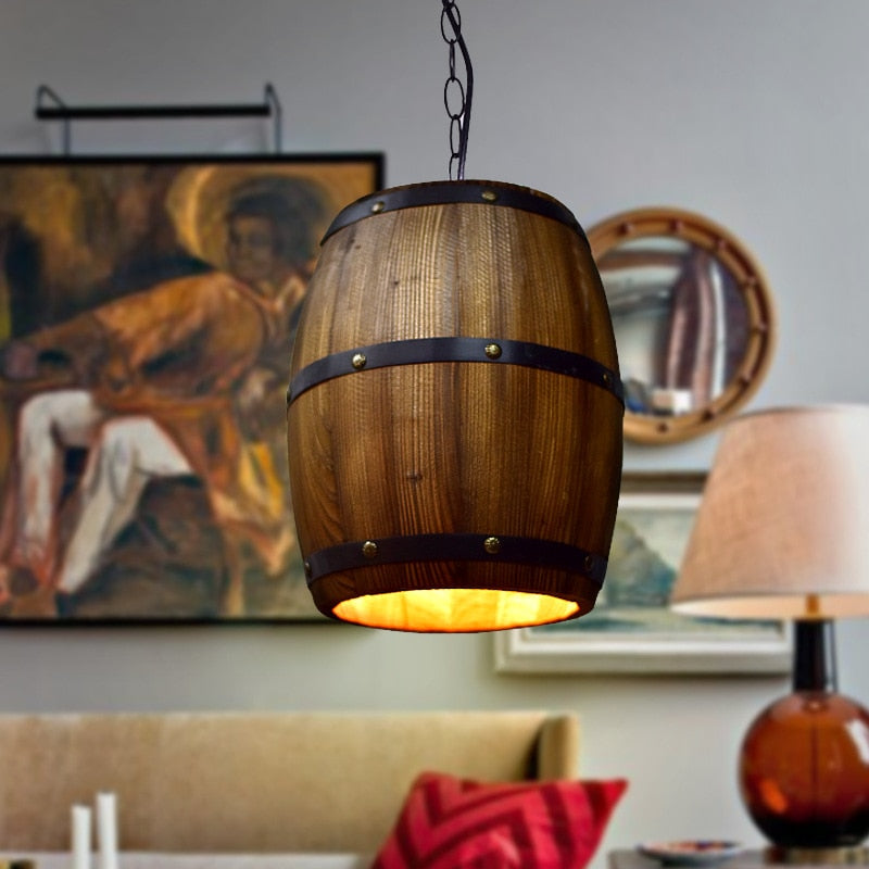 Vintage wooden barrel light