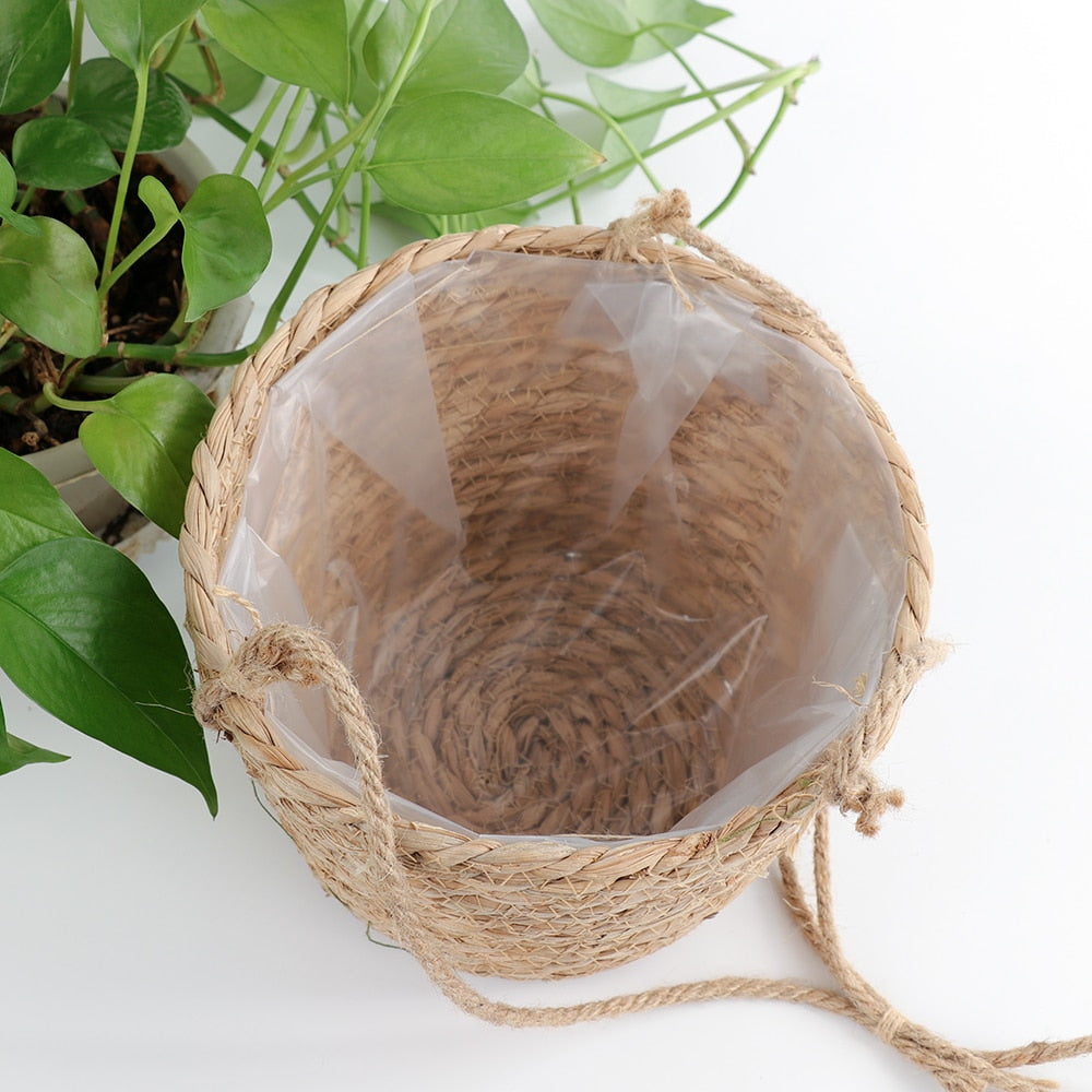 Rattan/macrame plant support and basket