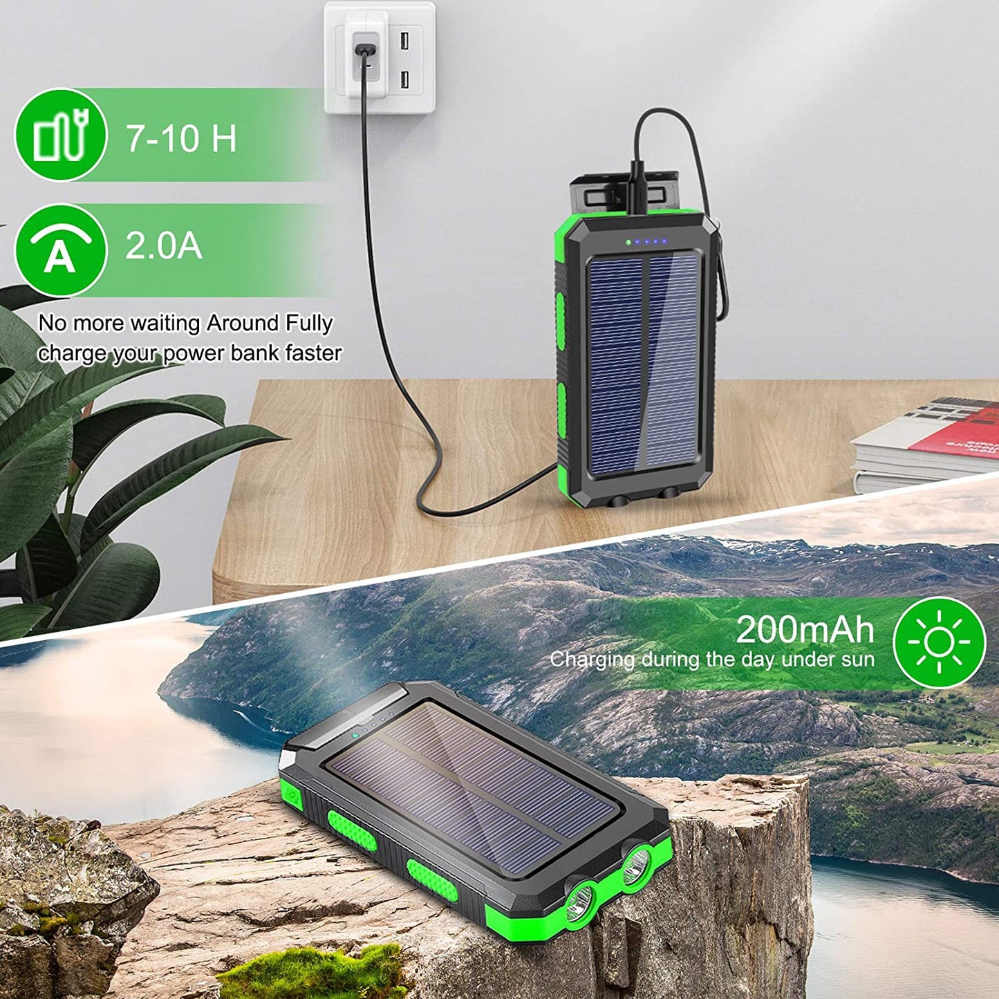 Power bank LED à énergie solaire