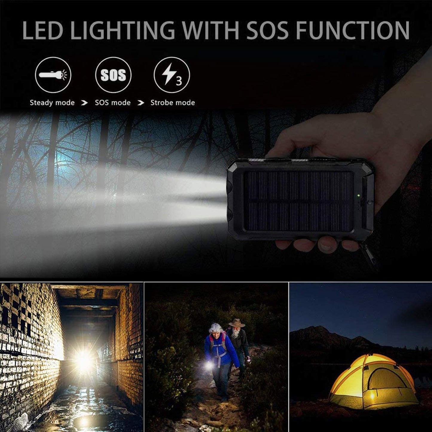 Power bank LED à énergie solaire
