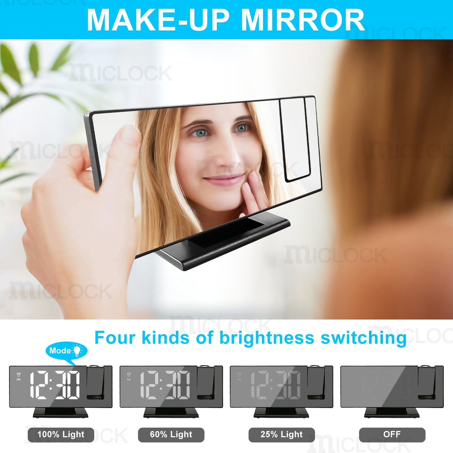 Wake up morning LED projection mirror
