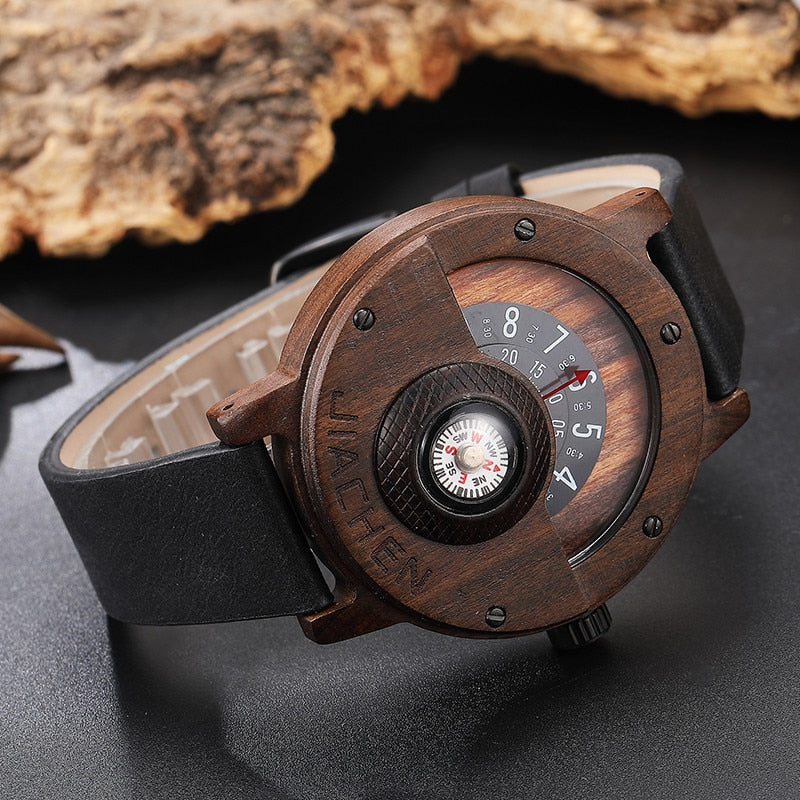 Watches with wooden and leather compass