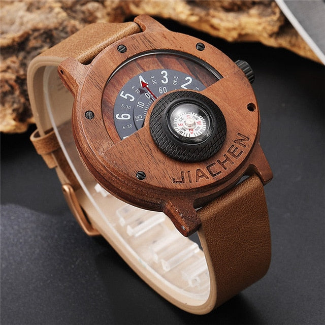 Watches with wooden and leather compass