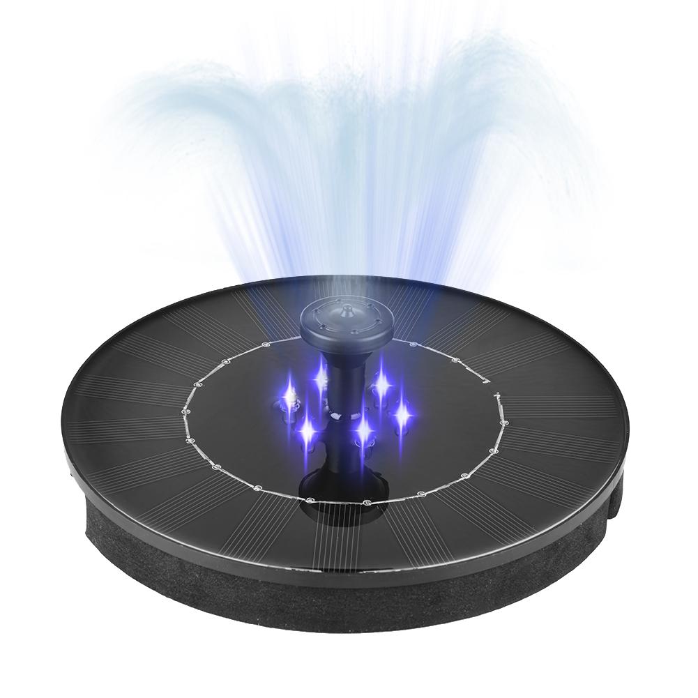 Floating solar fountain with LEDs