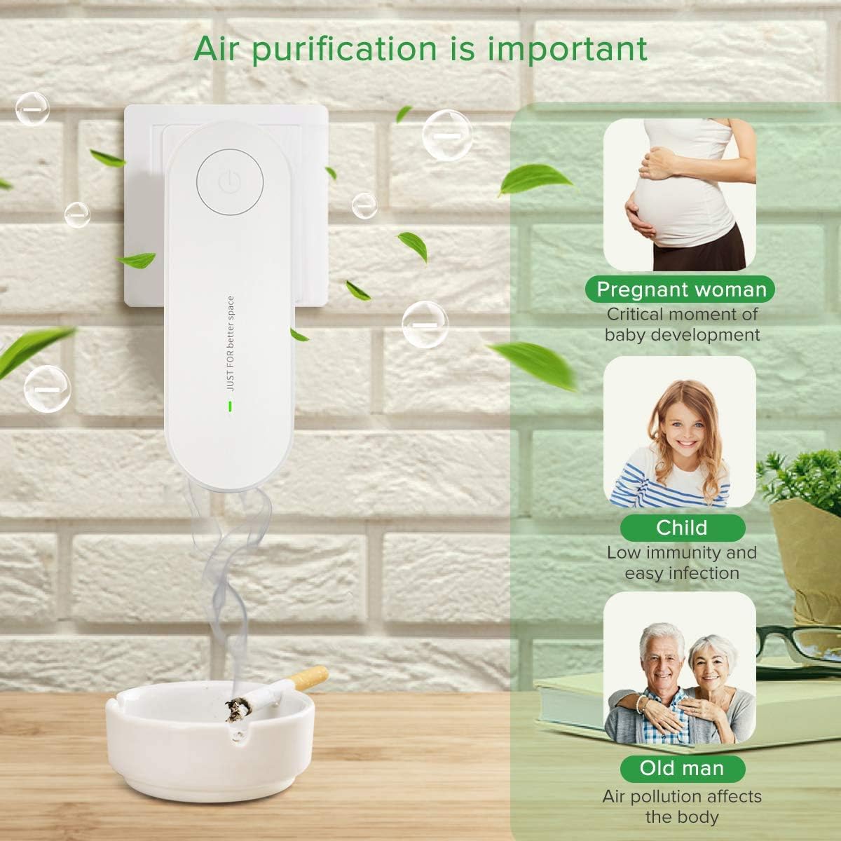 Prise murale purificateur d'air pour la maison, générateur d'ions négatifs portable silencieux