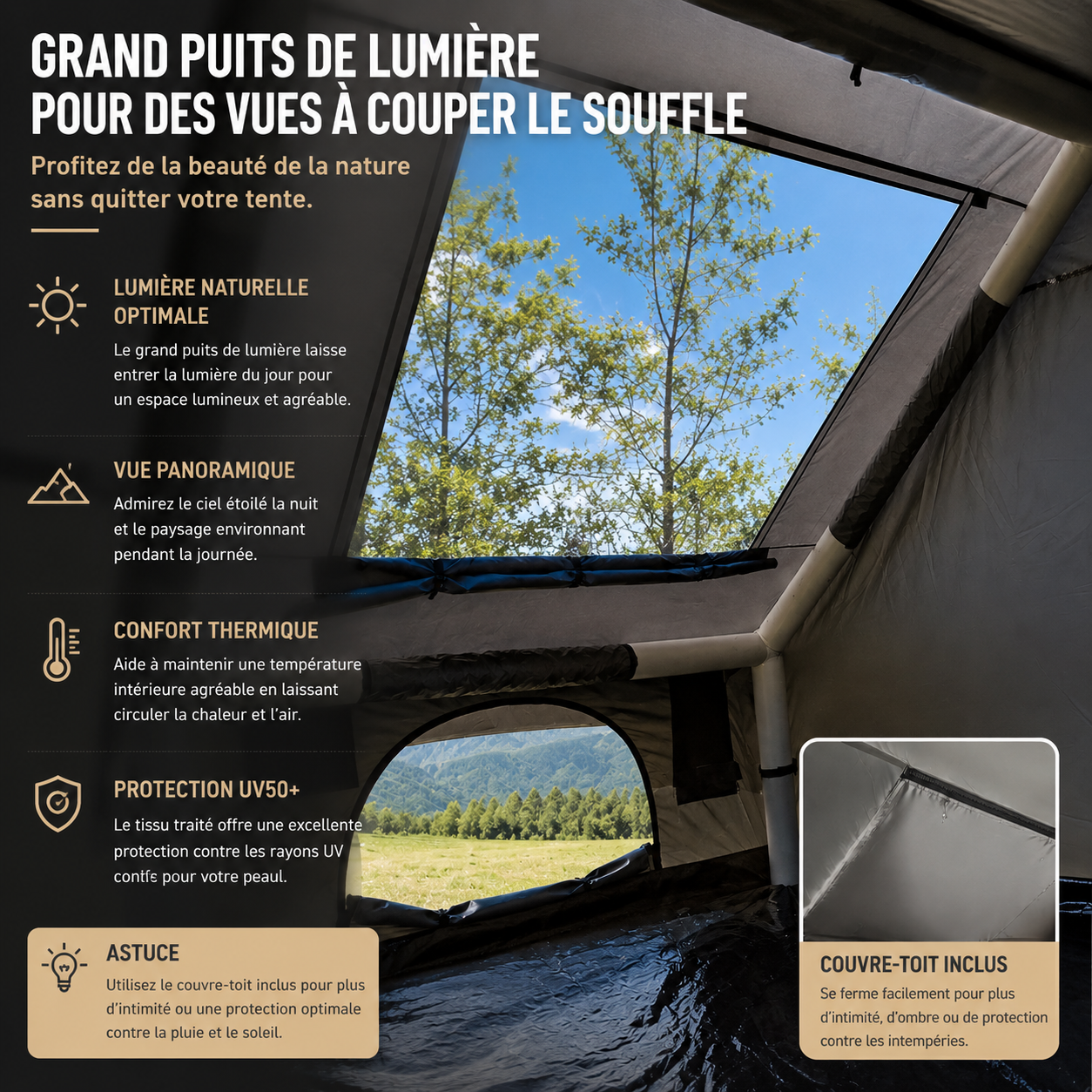 Tente Gonflable de Camping Familiale 5 à 8 Places – Tente Étanche avec Fenêtre Panoramique