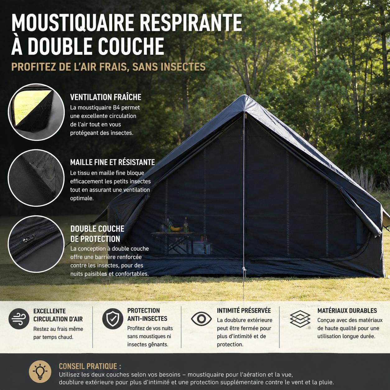 Tente Gonflable de Camping Familiale 5 à 8 Places – Tente Étanche avec Fenêtre Panoramique