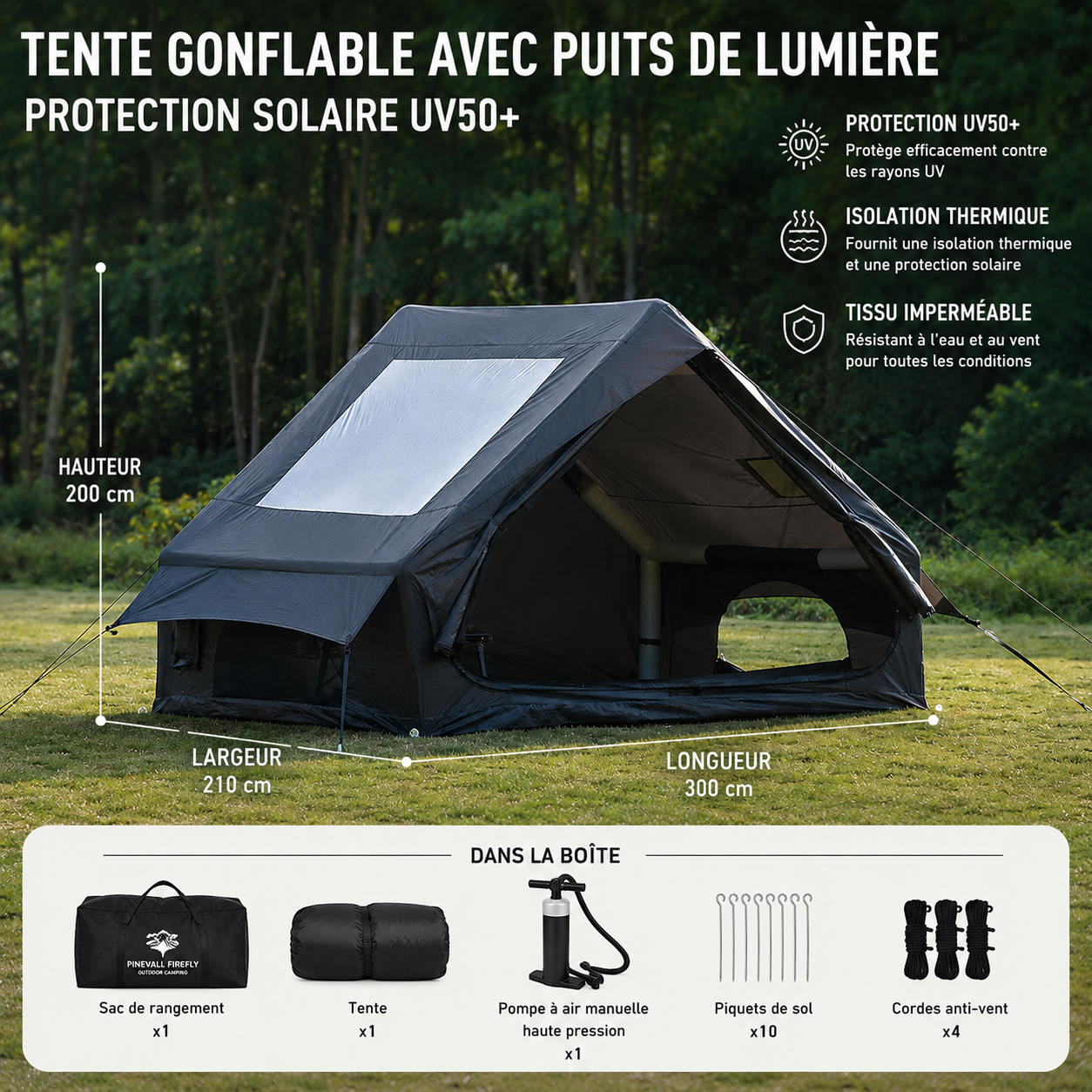 Tente Gonflable de Camping Familiale 5 à 8 Places – Tente Étanche avec Fenêtre Panoramique