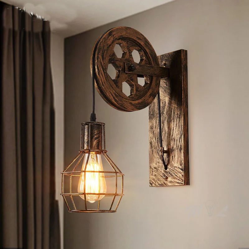 Applique Murale Industrielle Vintage à Poulie – Style Rétro Loft