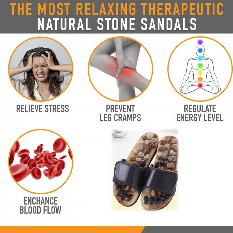 Sandales Stone Acupressure Massage Slippers with Natural Stone Therapeutic Reflexology Acupoint