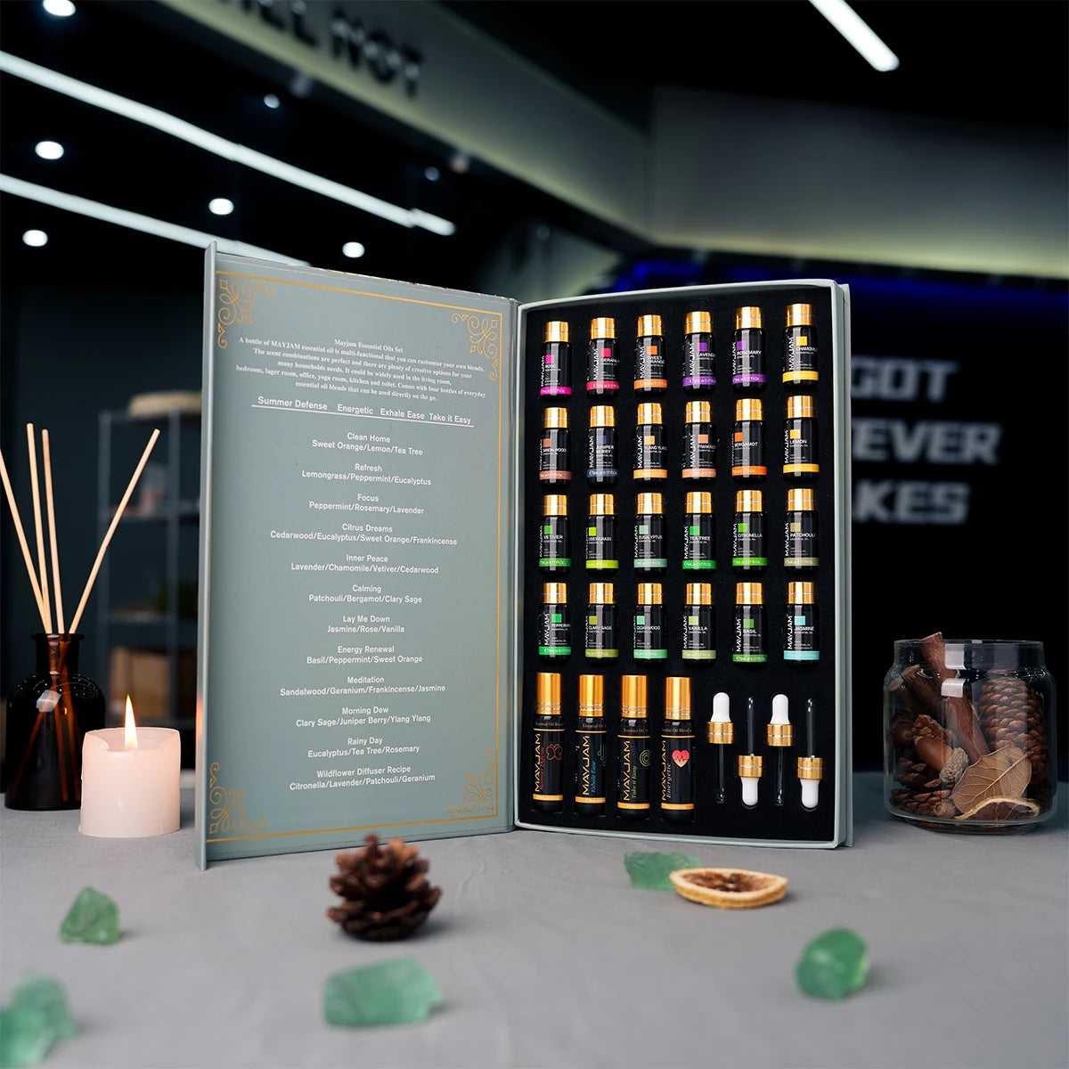 ensemble de 28 huiles essentielles naturelles à base de plantes pour diffuseur