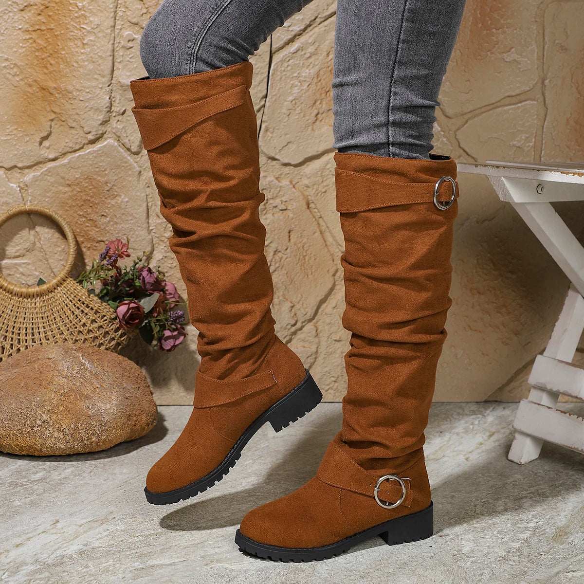 Bottes Slouchy Femme Mi-Mollet – Bottes Plissées Confortables