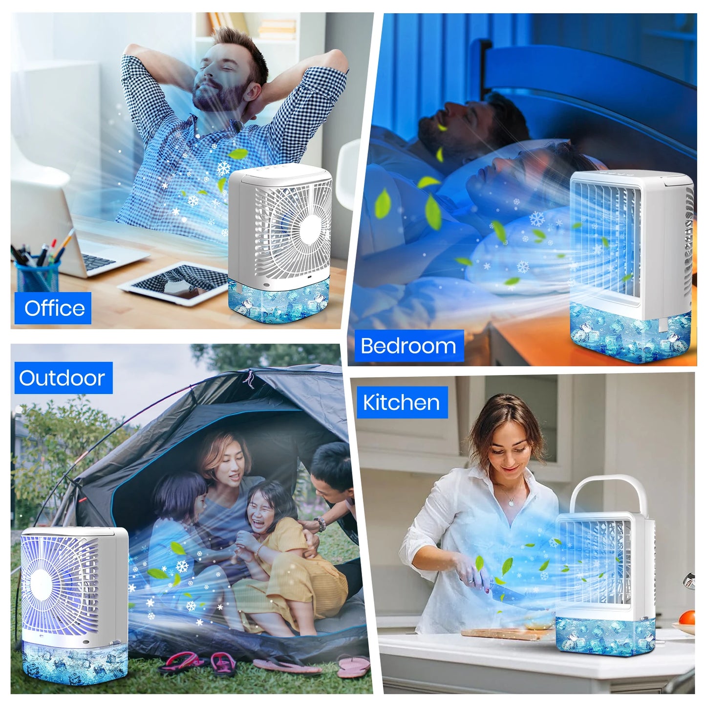 Mini climatiseur portable évaporatif 4-en-1 avec réservoir d'eau, 3 vitesses, minuterie et éclairage LED RGB