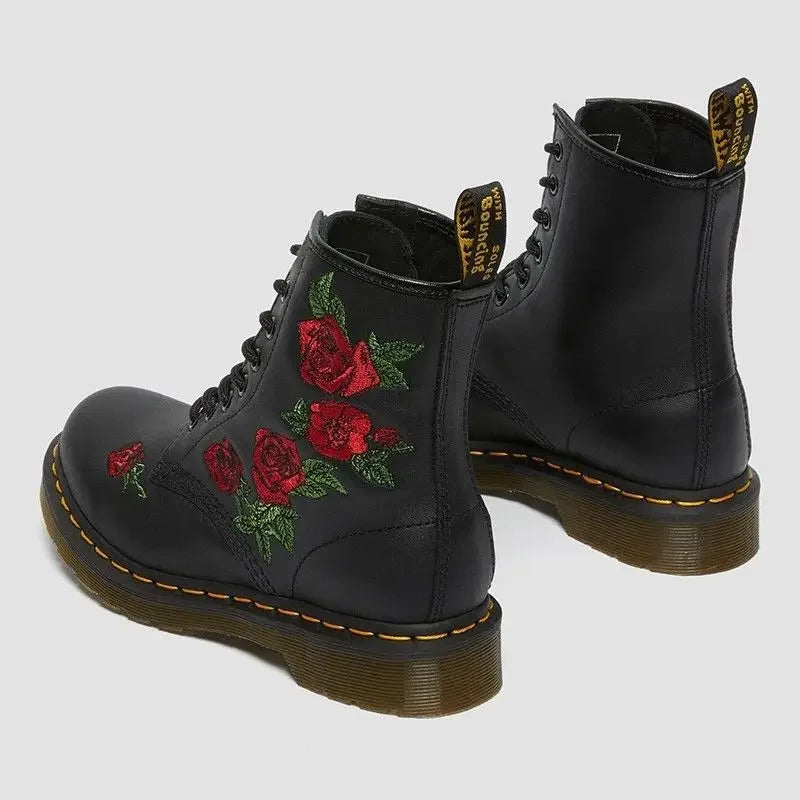 Bottes avec Roses tricot Cuir Véritable