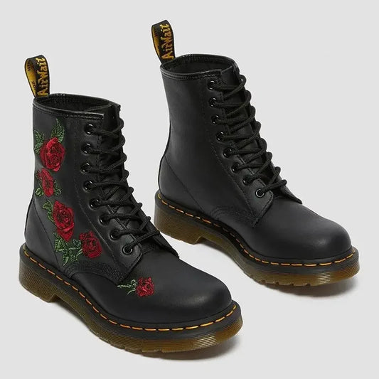 Bottes avec Roses tricot Cuir Véritable