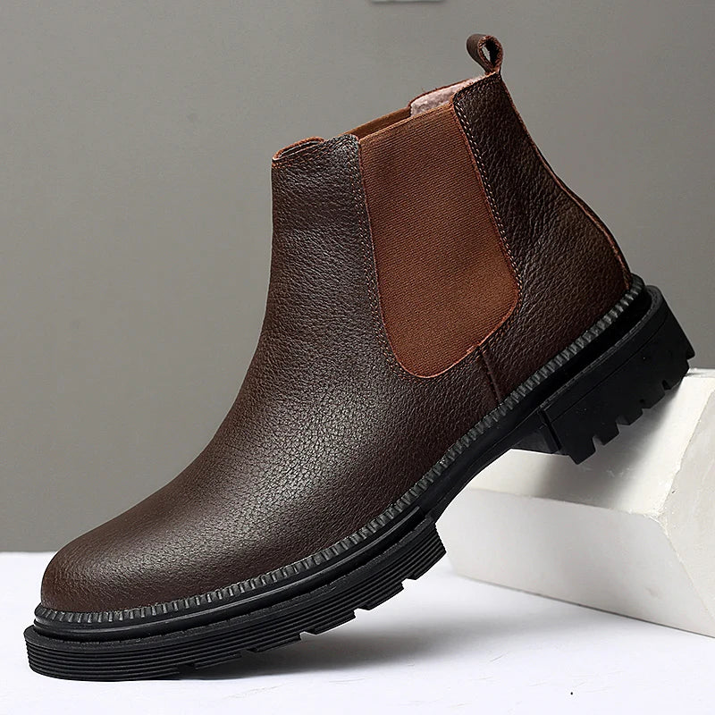 Bottines Chelsea Business Vintage en Cuir Véritable – Homme