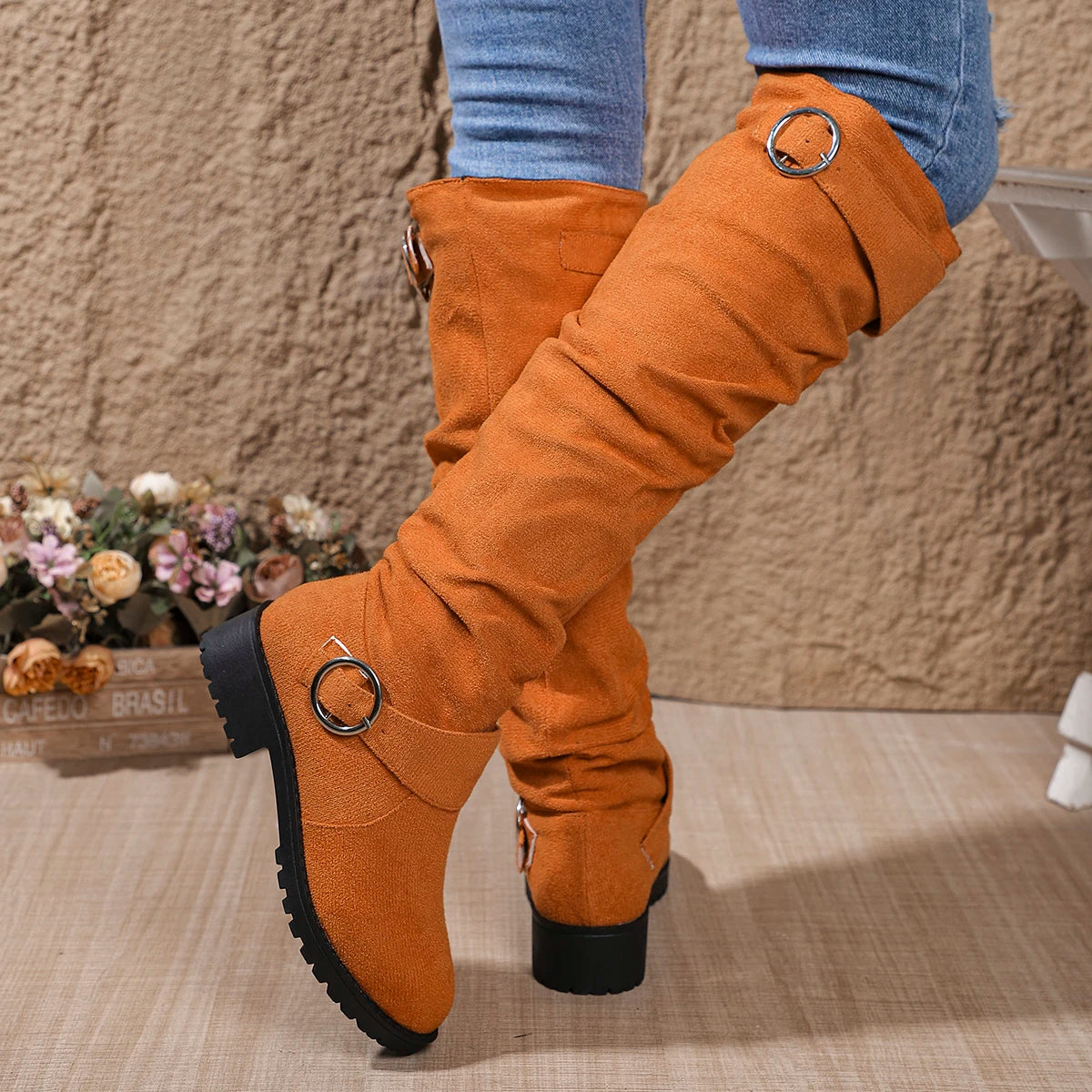 Bottes Slouchy Femme Mi-Mollet – Bottes Plissées Confortables