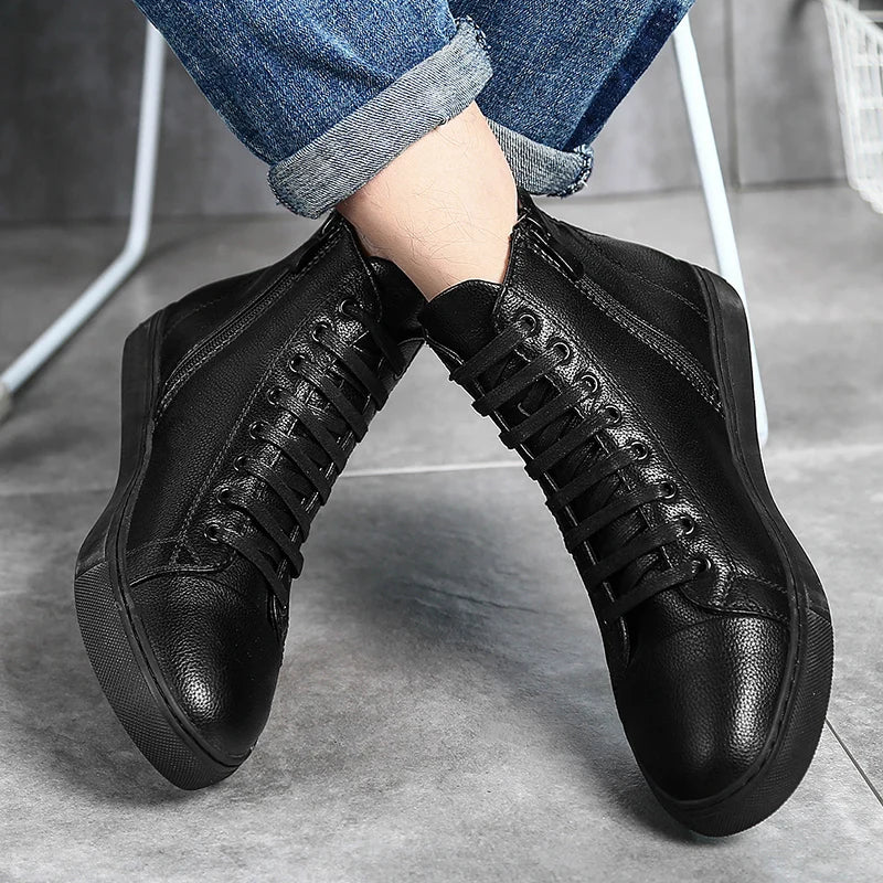 Bottines Montantes Style Sneaker en Cuir Véritable – Homme - photo 5