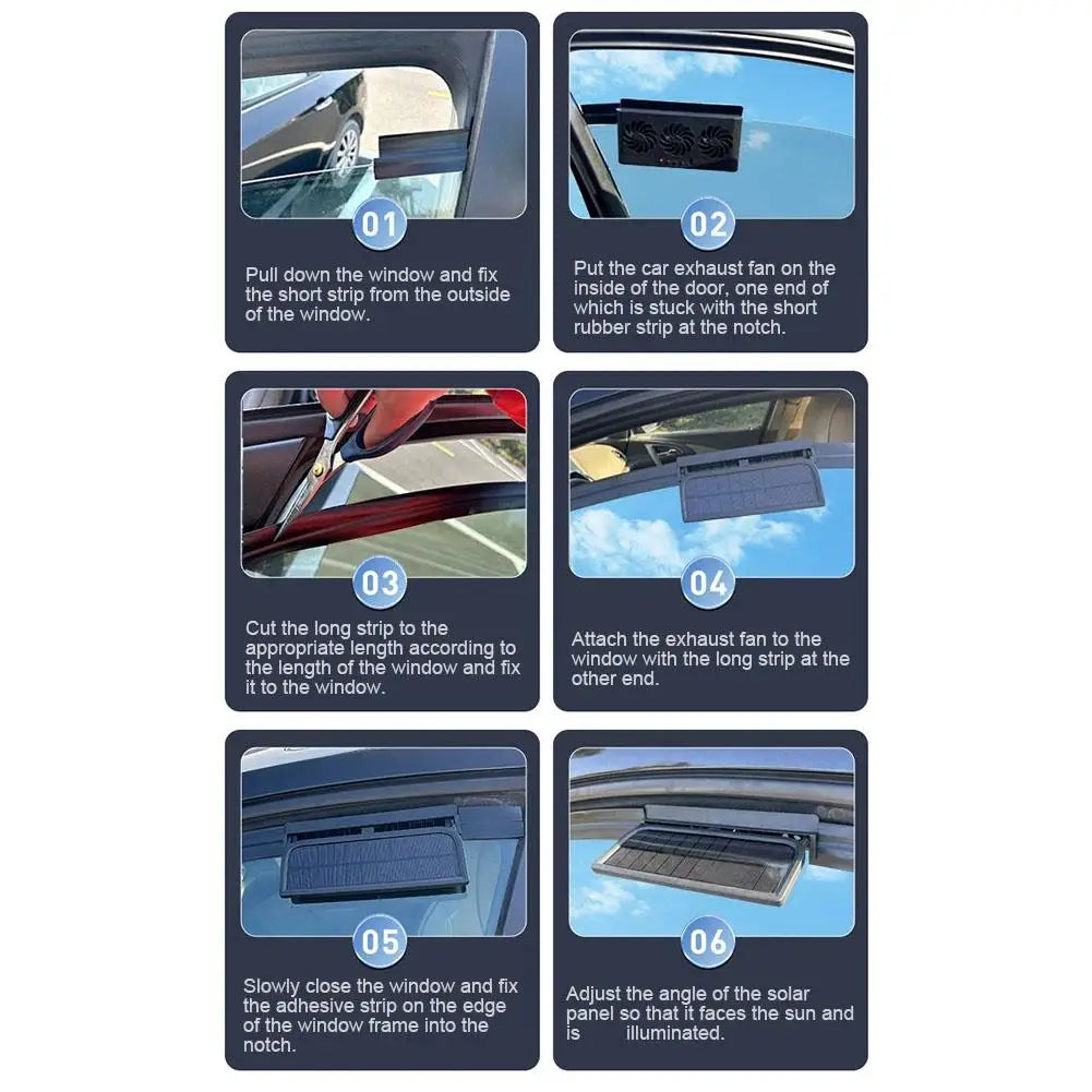 Ventilateur Solaire pour Voiture – Aérateur de Fenêtre à 3 Ventilateurs USB