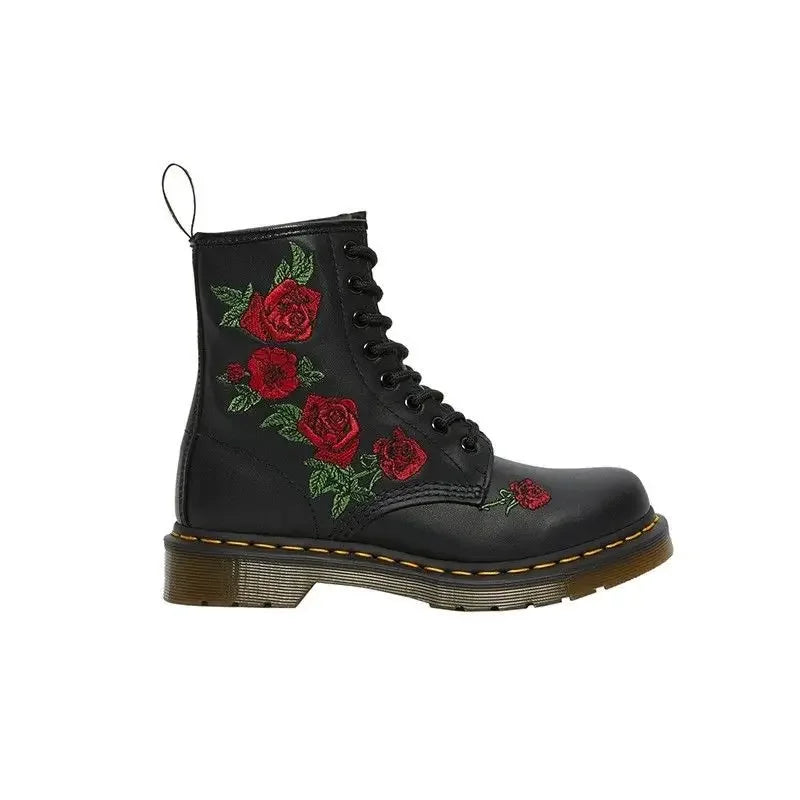 Bottes avec Roses tricot Cuir Véritable