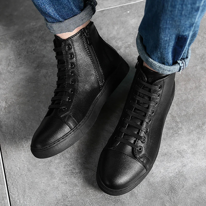 Bottines Montantes Style Sneaker en Cuir Véritable – Homme - photo 6