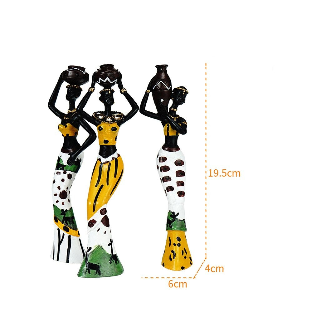 Conjunto de 3 estatuas de mujeres africanas