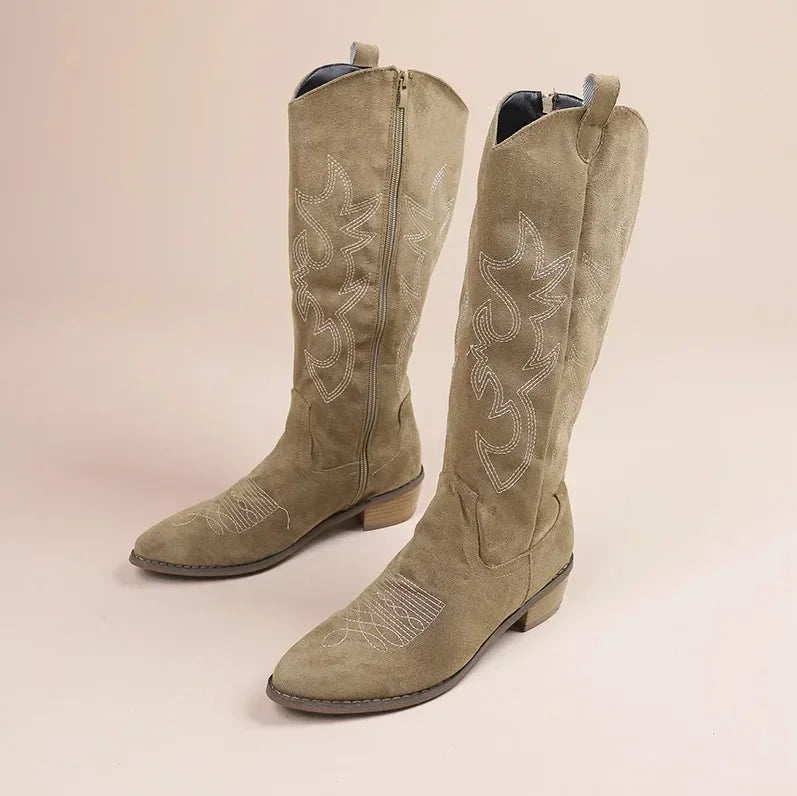 Bottes Cowboy Femme 🤎 | Bottes Western Hautes à Talon – Style Vintage Tendance