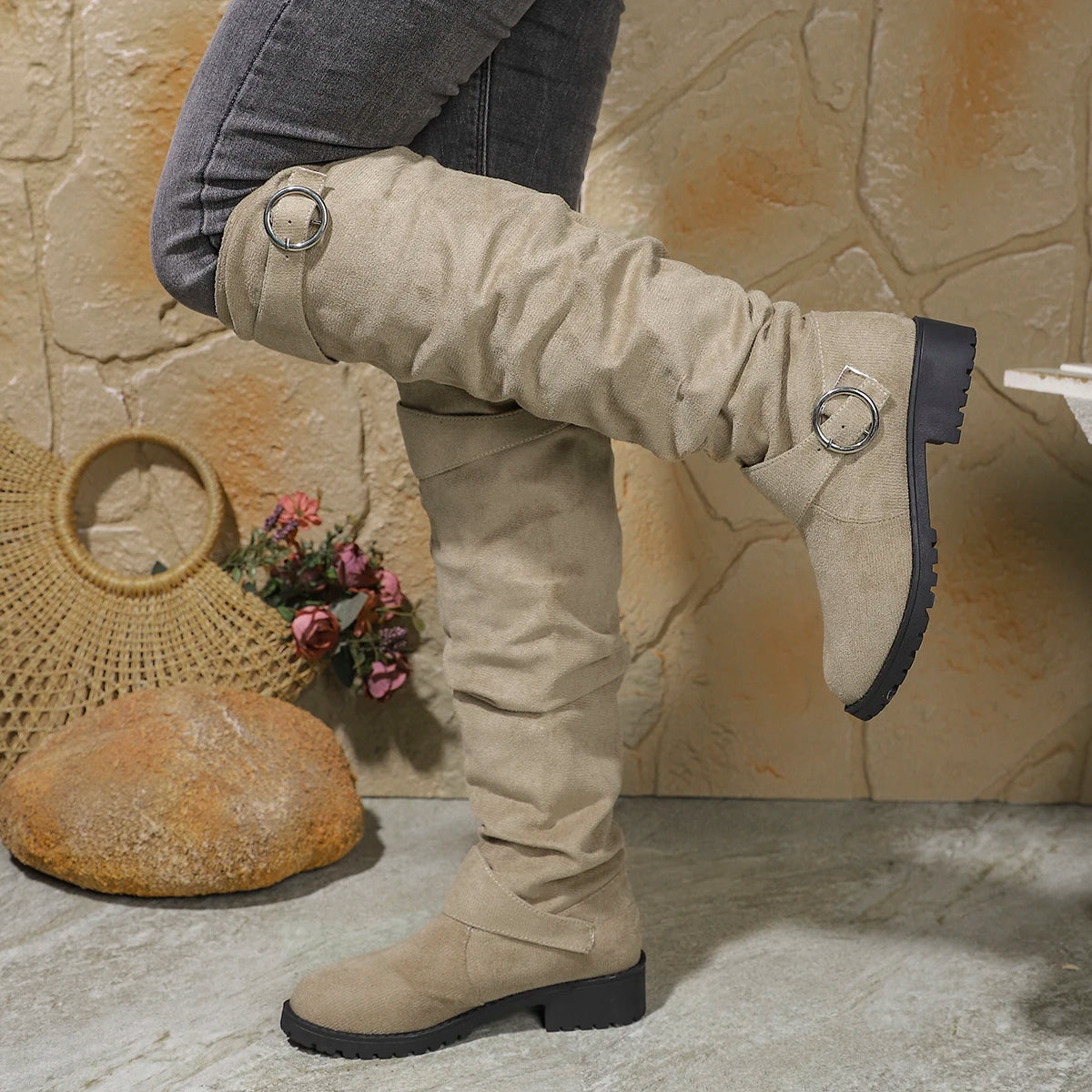 Bottes Slouchy Femme Mi-Mollet – Bottes Plissées Confortables