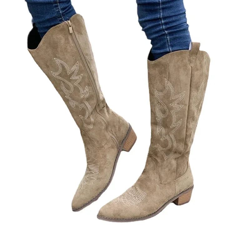 Bottes Cowboy Femme 🤎 | Bottes Western Hautes à Talon – Style Vintage Tendance