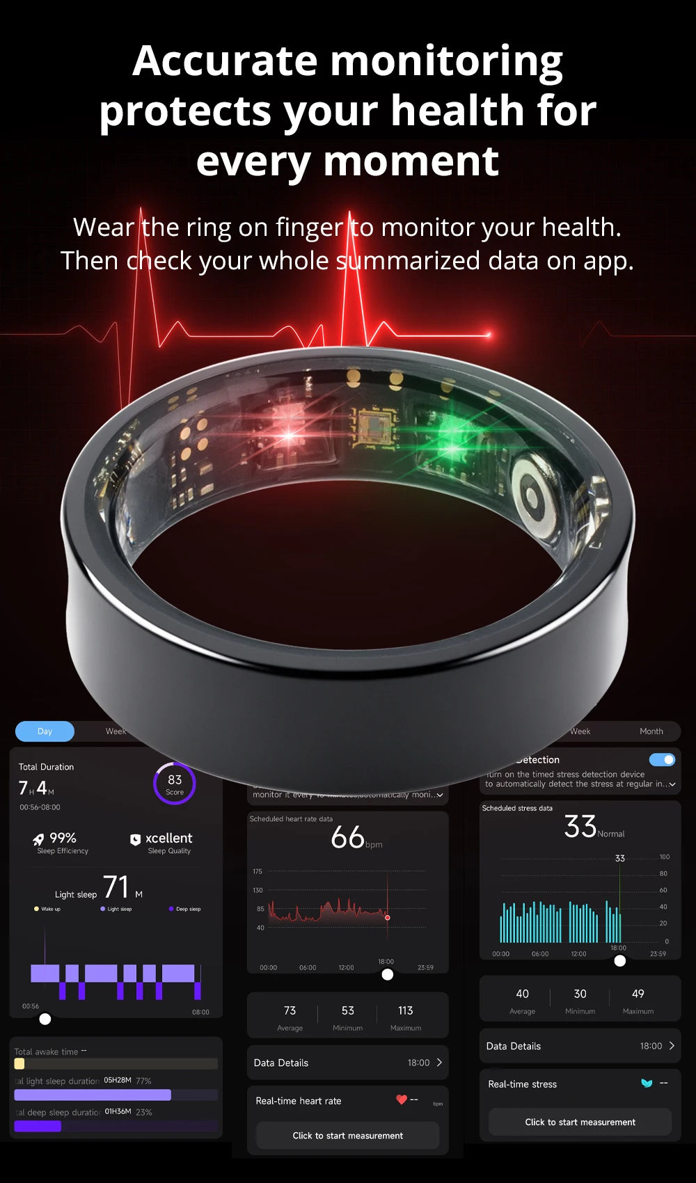 Bague intelligente Smart Ring Men Women with Charging Case, Health and Sleep Monitor, Skin Temperature Monitor, 60 days battery life