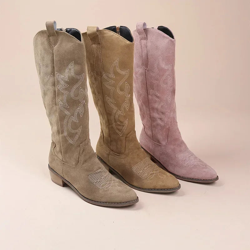 Bottes Cowboy Femme 🤎 | Bottes Western Hautes à Talon – Style Vintage Tendance