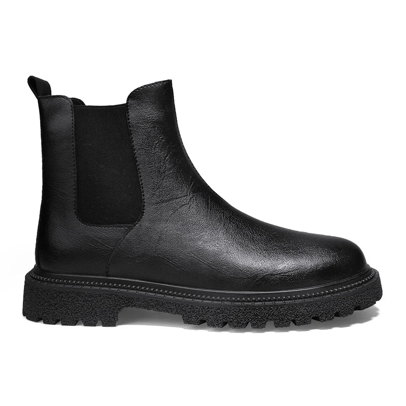Bottines Chelsea d'Hiver en Cuir Véritable Doublées Peluche – Homme