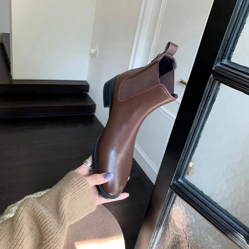 Bottines Chelsea en Cuir Véritable Doublées Peluche – Femme - photo 4