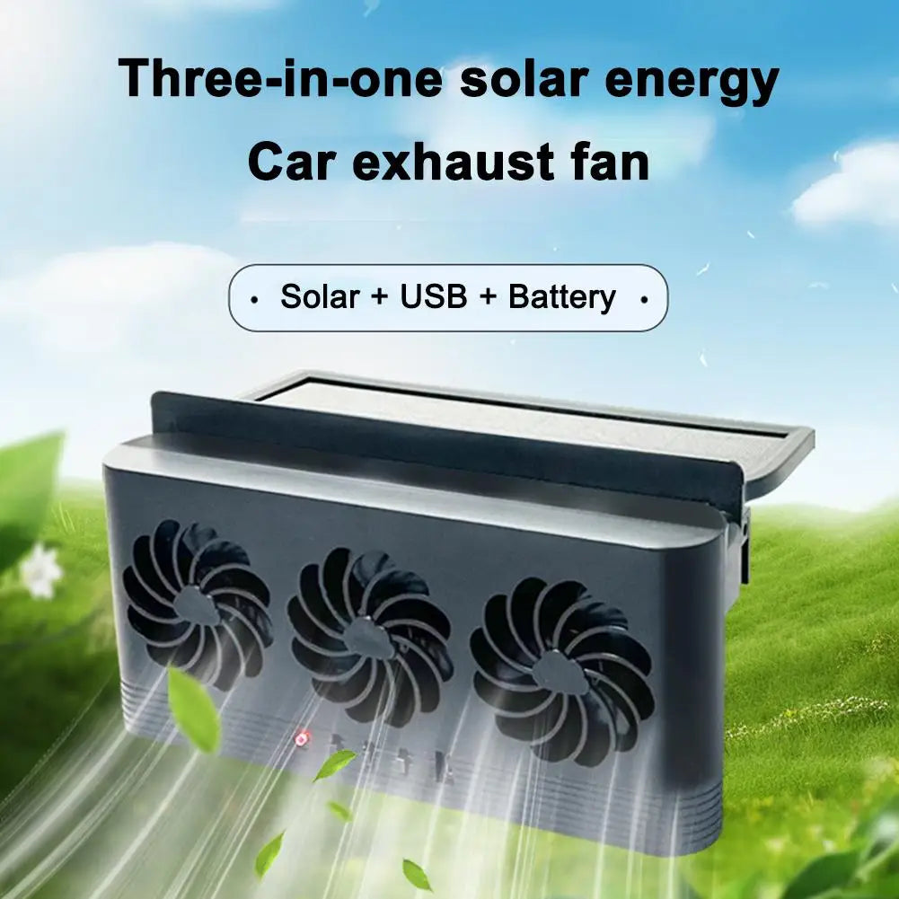 Ventilateur Solaire pour Voiture – Aérateur de Fenêtre à 3 Ventilateurs USB