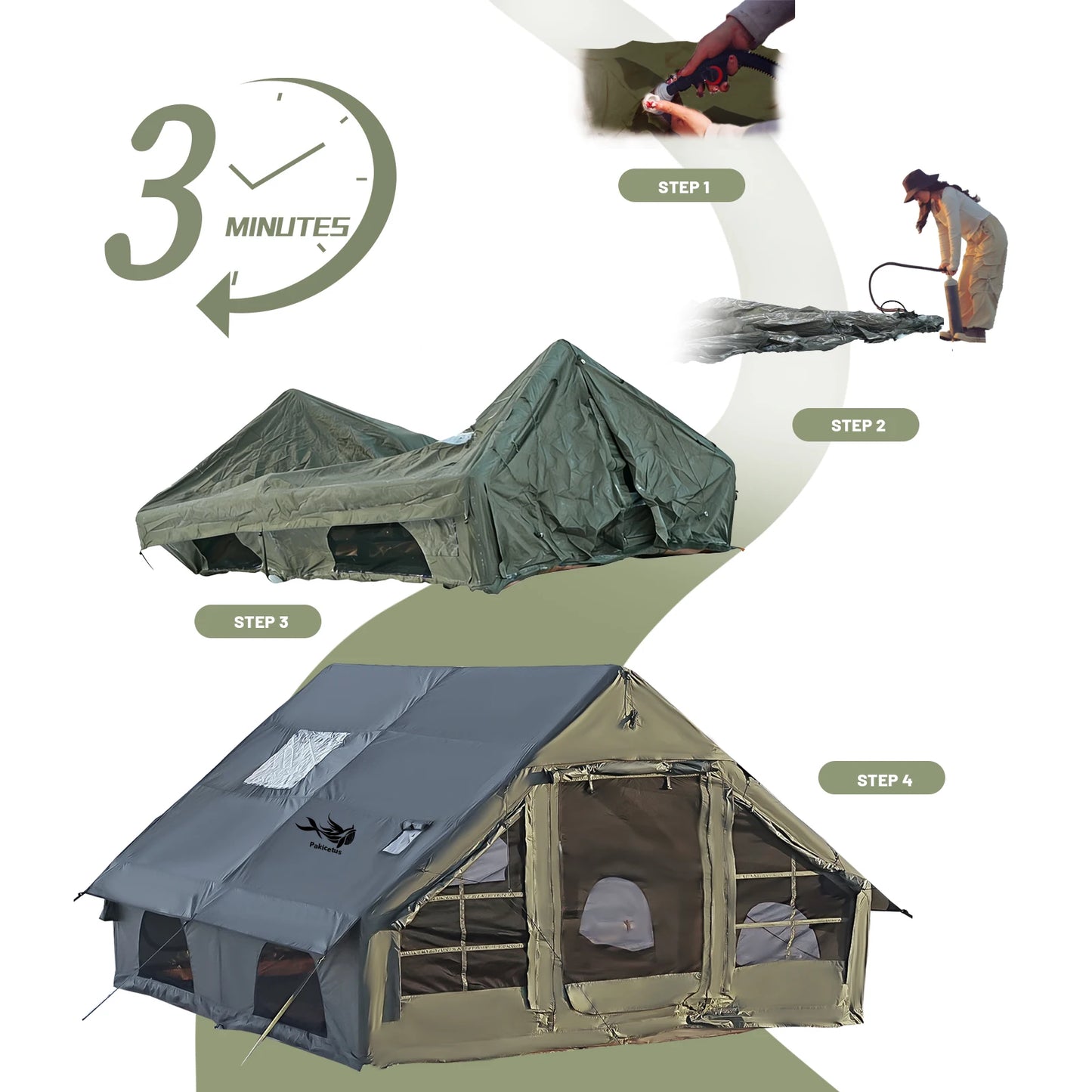 Tente Gonflable Familiale 4 à 8 Places – Abri de Camping Étanche 4 Saisons