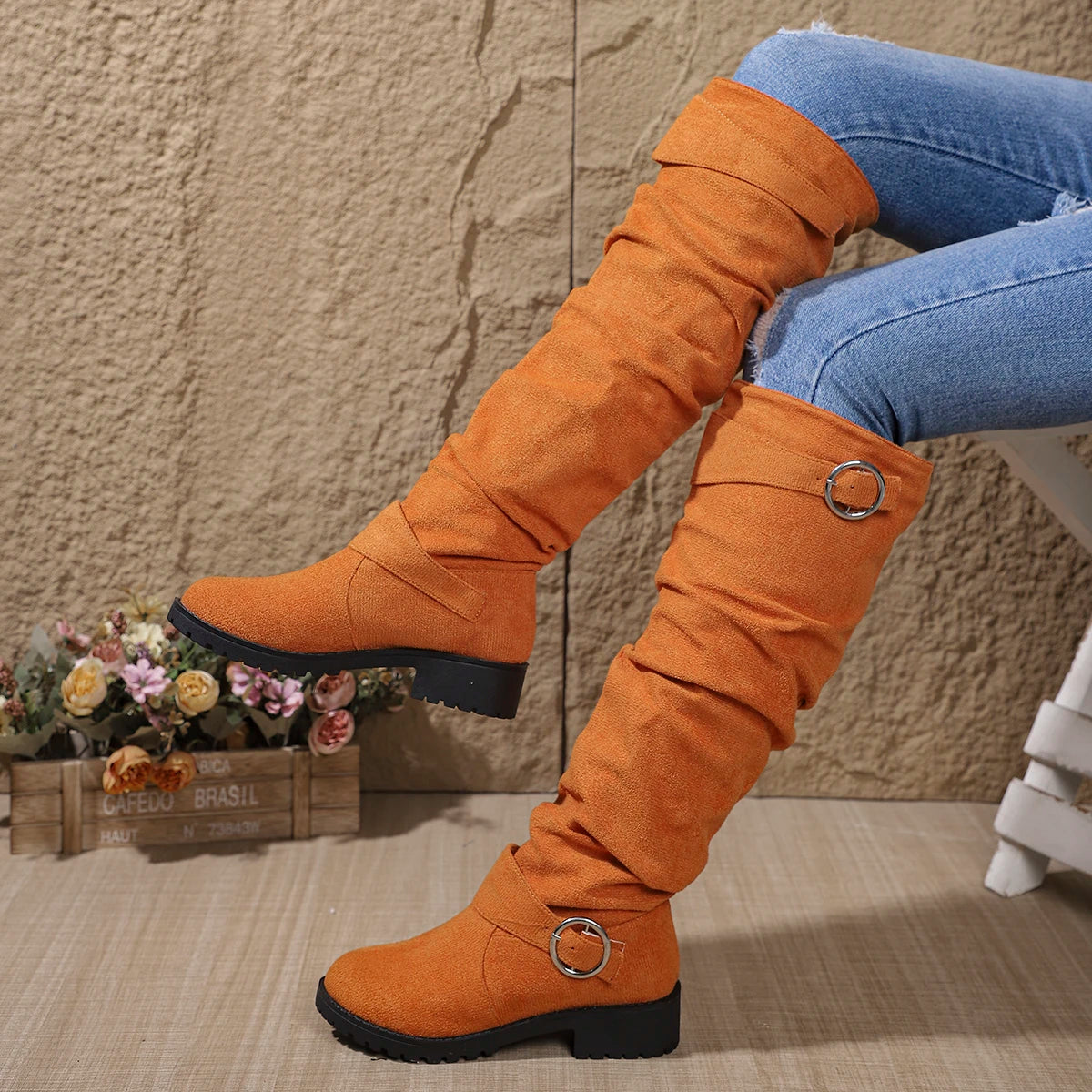 Bottes Slouchy Femme Mi-Mollet – Bottes Plissées Confortables