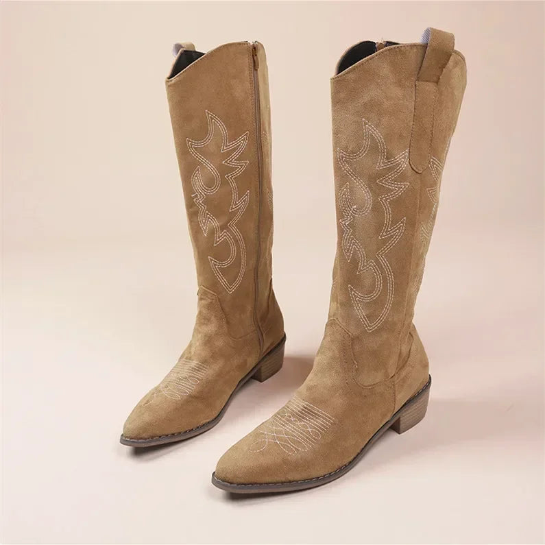 Bottes Cowboy Femme 🤎 | Bottes Western Hautes à Talon – Style Vintage Tendance
