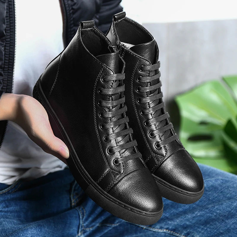 Bottines Montantes Style Sneaker en Cuir Véritable – Homme - photo 4